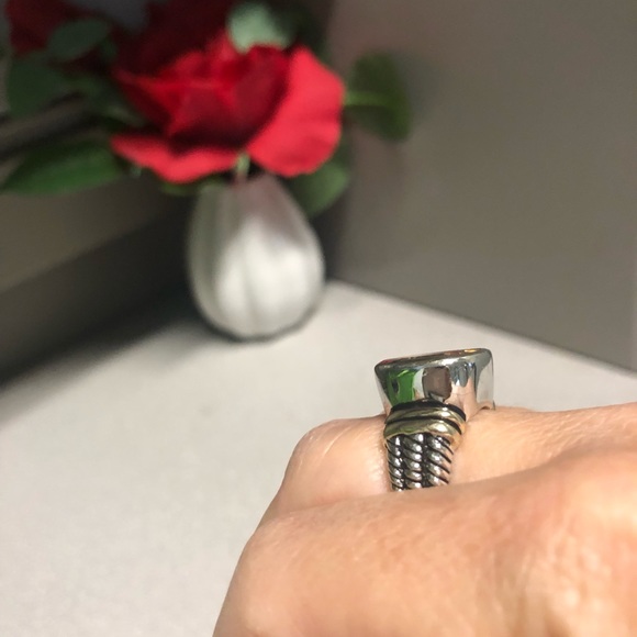 Sterling and gold cable, Amber ring. Sz 8 - Picture 7 of 8